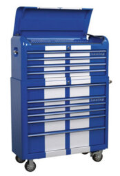 Sealey Retro Style Extra-Wide Topchest & Rollcab Combination 10 Drawer Blue/white Stripes Ap41Combobws