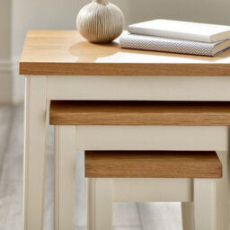 Furniturebox Uk Set Of 3 Wooden Nesting Tables - Eden Wood Nested Tables - Pale Oak Veneer Top - Solid Rubberwood Cream Frame - thumbnail 3