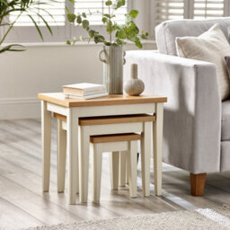 Furniturebox Uk Set Of 3 Wooden Nesting Tables - Eden Wood Nested Tables - Pale Oak Veneer Top - Solid Rubberwood Cream Frame - thumbnail 6