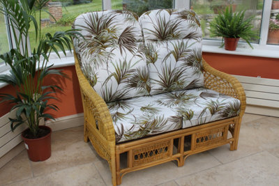 Garden Market Place Portofino Cane Conservatory Furniture -2 Seater Sofa - Palm Design Fabric