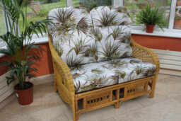 Garden Market Place Portofino Cane Conservatory Furniture -2 Seater Sofa - Palm Design Fabric - thumbnail 1