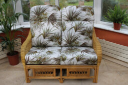 Garden Market Place Portofino Cane Conservatory Furniture -2 Seater Sofa - Palm Design Fabric - thumbnail 2