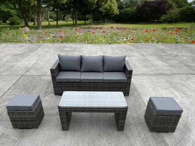 UK Leisure World Rattan Wicker Garden Outdoor 3 Three Seater Sofa Conservatory Furniture Patio Coffee Table Stools Storage Dining Set Grey - image 1
