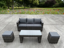 UK Leisure World Rattan Wicker Garden Outdoor 3 Three Seater Sofa Conservatory Furniture Patio Coffee Table Stools Storage Dining Set Grey - thumbnail 6