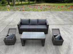 UK Leisure World Rattan Wicker Garden Outdoor 3 Three Seater Sofa Conservatory Furniture Patio Coffee Table Stools Storage Dining Set Grey - thumbnail 2