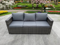 UK Leisure World Rattan Wicker Garden Outdoor 3 Three Seater Sofa Conservatory Furniture Patio Coffee Table Stools Storage Dining Set Grey - thumbnail 3