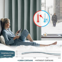 Ameha Sage 100%blackout Curtain Plain Thermal Insulated Window Curtain 66X54' Energy-Efficient 260Gsm Linen Textured Fabric Curtain Pair - thumbnail 8