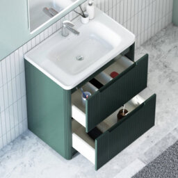 Royal Bathrooms Avenza 700mm Fluted Floor Standing Vanity Unit Deep Moss Green 2 Drawer Storage Cabinet With Ceramic Basin - thumbnail 5