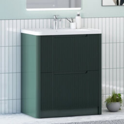 Royal Bathrooms Avenza 700mm Fluted Floor Standing Vanity Unit Deep Moss Green 2 Drawer Storage Cabinet With Ceramic Basin - thumbnail 6