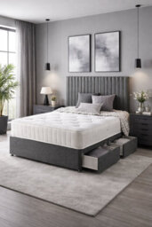 Comfy Deluxe Grey Linen  6Ft Superking Divan Bed Set With Headboard And Mattress Storage No  Drawers - thumbnail 2