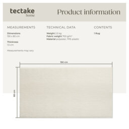 Tectake Rug Zonelle Short Pile And Ultra-Soft Carpet In Rectangular Or Round Design 80 X 150 Cm - Cream - thumbnail 6