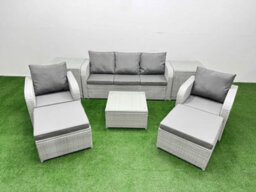 Fimous Pe Rattan Garden Furniture Set Reclining Chair Lounge Sofa Set Square Coffee Table 2 Side Table 2 Big Footstool Light Grey - thumbnail 1