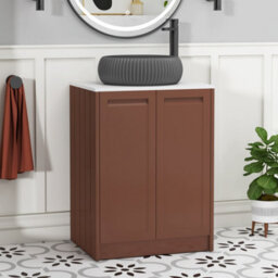 Royal Bathrooms Royal Bathroom Elmore 600mm Terracotta Clay Freestanding Bathroom Vanity Unit 2 Door Plain White Worktop With Milan Black Basin - thumbnail 1