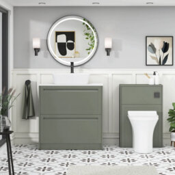 Royal Bathrooms Royal Bathroom Elmore 800mm Matt Green Freestanding Bathroom Vanity Unit 2 Drawer Plain White Worktop With Cube Basin - thumbnail 5