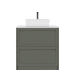 Royal Bathrooms Royal Bathroom Elmore 800mm Matt Green Freestanding Bathroom Vanity Unit 2 Drawer Plain White Worktop With Cube Basin - thumbnail 7