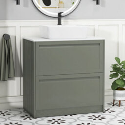 Royal Bathrooms Royal Bathroom Elmore 800mm Matt Green Freestanding Bathroom Vanity Unit 2 Drawer Plain White Worktop With Cube Basin - thumbnail 1