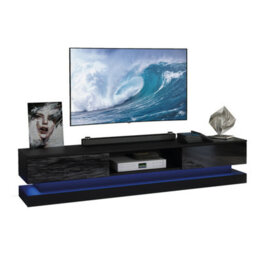 Bloom Tv Unit 180Cm Black With High Gloss Doors And Led Lighting - Creative Furniture - thumbnail 6