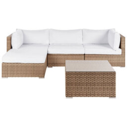 Beliani Garden Corner Sofa With Table 4 Seater Sano Right Hand Modular Pe Rattan Natural - thumbnail 1