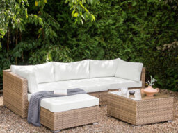 Beliani Garden Corner Sofa With Table 4 Seater Sano Right Hand Modular Pe Rattan Natural - thumbnail 2