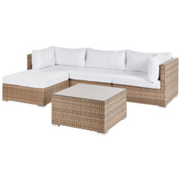 Beliani Garden Corner Sofa With Table 4 Seater Sano Right Hand Modular Pe Rattan Natural - thumbnail 4