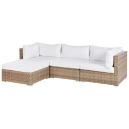 Beliani Garden Corner Sofa With Table 4 Seater Sano Right Hand Modular Pe Rattan Natural - thumbnail 6