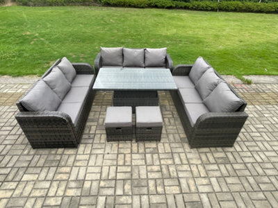 Fimous Garden Dining Set Outdoor Rattan Furniture Lounge Sofa Height Adjustable Rising Lifting Table - image 1