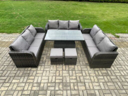 Fimous Garden Dining Set Outdoor Rattan Furniture Lounge Sofa Height Adjustable Rising Lifting Table - thumbnail 2