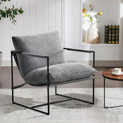 MCC Direct Boucle Fabric Lounge Chair With Metal Frame Upholstered Accent Chair Luca Grey - image 1