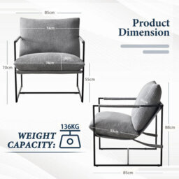 MCC Direct Boucle Fabric Lounge Chair With Metal Frame Upholstered Accent Chair Luca Grey - thumbnail 7