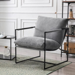 MCC Direct Boucle Fabric Lounge Chair With Metal Frame Upholstered Accent Chair Luca Grey - thumbnail 2