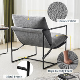 MCC Direct Boucle Fabric Lounge Chair With Metal Frame Upholstered Accent Chair Luca Grey - thumbnail 3