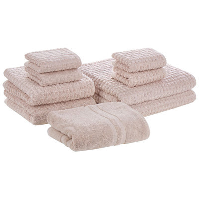 Beliani Set Of 9 Towels Atai Cotton Pink - image 1