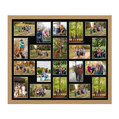 AK Frames 80X70Cm Light Oak Modern Multi Photo Frame With Black Mount - Holds 20 Apertures (18X) 6X4, (2X) 4X4 Photos - image 1