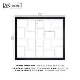 AK Frames 80X70Cm Light Oak Modern Multi Photo Frame With Black Mount - Holds 20 Apertures (18X) 6X4, (2X) 4X4 Photos - thumbnail 4