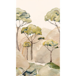 Grandeco Watercolour Ravello Trees Mountain Landscape 3 Panel Repeatable Mural 1.59 X 2.8M, Green Beige - thumbnail 3