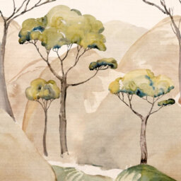 Grandeco Watercolour Ravello Trees Mountain Landscape 3 Panel Repeatable Mural 1.59 X 2.8M, Green Beige - thumbnail 4
