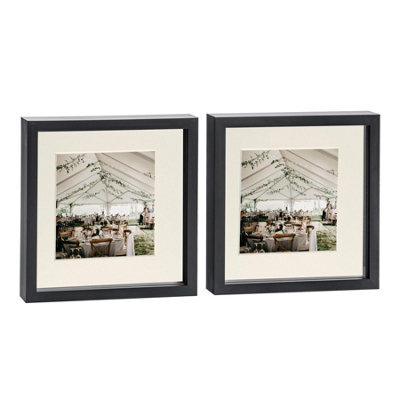 "Nicola Spring 10 X 10"" Photo Frames - Black/ivory Mount - 3D Picture Frame Box Portrait Display Case (6 X 6"" Mount) Set Of 2" - image 1