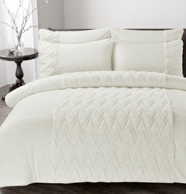 Homes & Linen Amari Teddy Fleece Cream Duvet Cover Set With Pillowcases Ultra Soft Plush Cosy Bedding Set - image 1