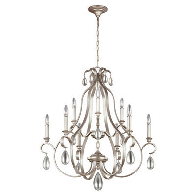 Elegant 9 Bulb Chandelier Pendant Light In Sunrise Silver With Led E14 60W Bulbs
