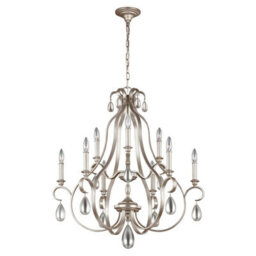 Elegant 9 Bulb Chandelier Pendant Light In Sunrise Silver With Led E14 60W Bulbs