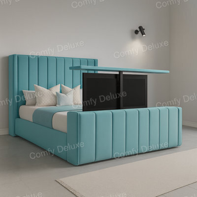 Comfy Deluxe 6Ft Superking  Sky Blue Plush Tv Bed Frame Only