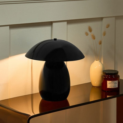 Beliani Mushroom Table Lamp 30Cm, High-Gloss Black Powder-Coated Iron Base, Wide Dome Shade - image 1