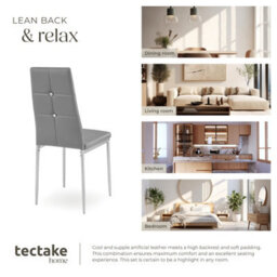 Tectake Set Of 8 Dining Chair Set - High Backrest, Slim Steel Legs & Rhinestone Highlights  - Grey - thumbnail 7