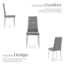 Tectake Set Of 8 Dining Chair Set - High Backrest, Slim Steel Legs & Rhinestone Highlights  - Grey - thumbnail 3