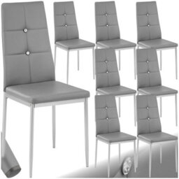 Tectake Set Of 8 Dining Chair Set - High Backrest, Slim Steel Legs & Rhinestone Highlights  - Grey - thumbnail 1