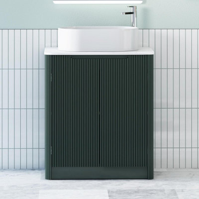 Royal Bathrooms Avenza 600mm Deep Moss Green Floor Standing Bathroom Vanity Unit 2 Door With Peak Basin - image 1