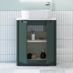 Royal Bathrooms Avenza 600mm Deep Moss Green Floor Standing Bathroom Vanity Unit 2 Door With Peak Basin - thumbnail 5