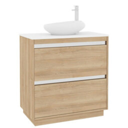 Royal Bathrooms Orion 800mm Natural Oak Floor Standing Plain White Countertop Vanity Unit 2 Drawer With Nova Basin & Chrome Accent Trim - thumbnail 6