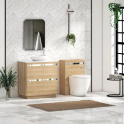 Royal Bathrooms Orion 800mm Natural Oak Floor Standing Plain White Countertop Vanity Unit 2 Drawer With Nova Basin & Chrome Accent Trim - thumbnail 3