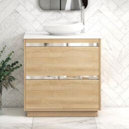 Royal Bathrooms Orion 800mm Natural Oak Floor Standing Plain White Countertop Vanity Unit 2 Drawer With Nova Basin & Chrome Accent Trim - thumbnail 2